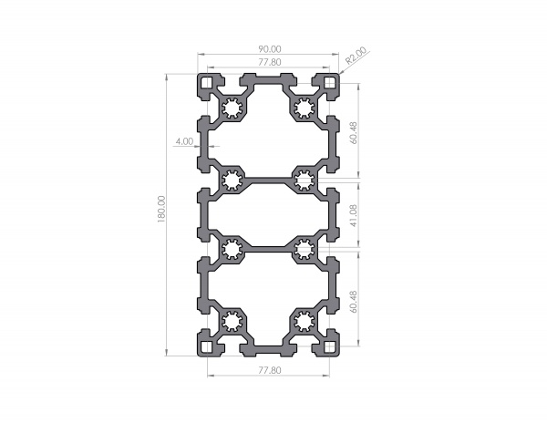 Aluminiumprofil 90x180 Nut 10 Leicht B-Typ